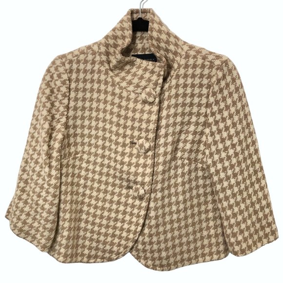 Banana Republic Cream Tan Houndstooth Print Button Front Cropped Coat 6 - Picture 1 of 7